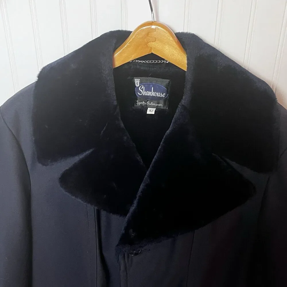 Shanhouse Sports Outerwear Men's Navy Blue Coat Faux Fur Collar & Lining Size 42